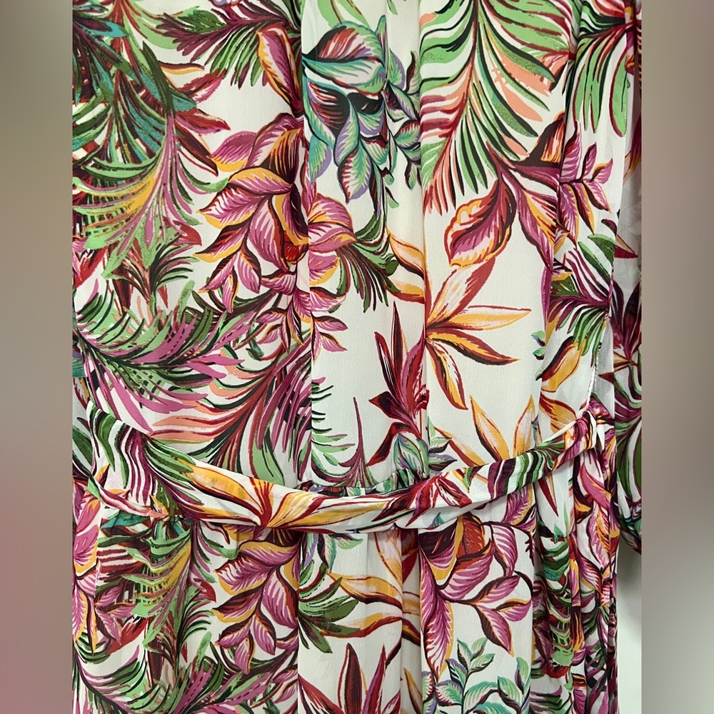 Julia Jordan floral belted dress - size 16 - cream/pink/green - Picture 3 of 12
